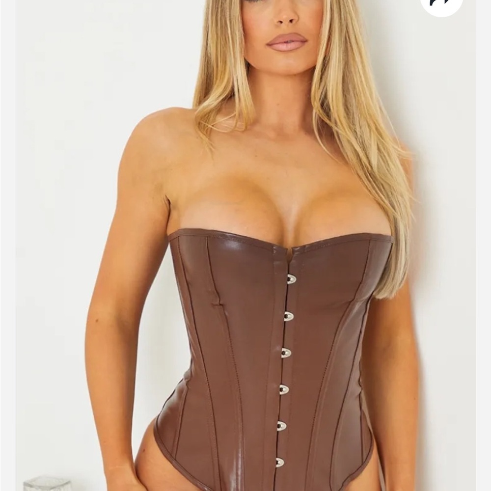Chocolate Faux Leather Front Hook & Eye Corset